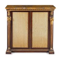 A Regency Egyptian Revival Style Parcel Gilt Rosewood Cabinet