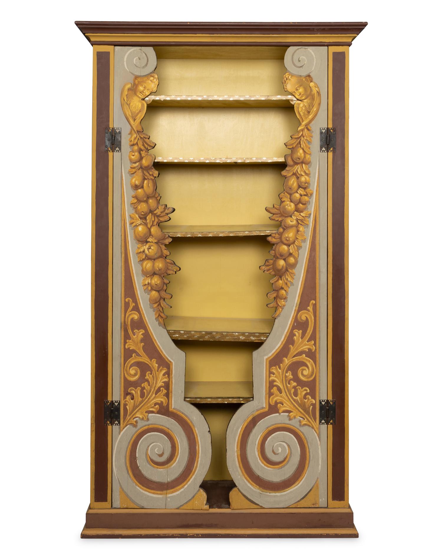 An Italian Baroque Style Polychrome Decorated Bookcase