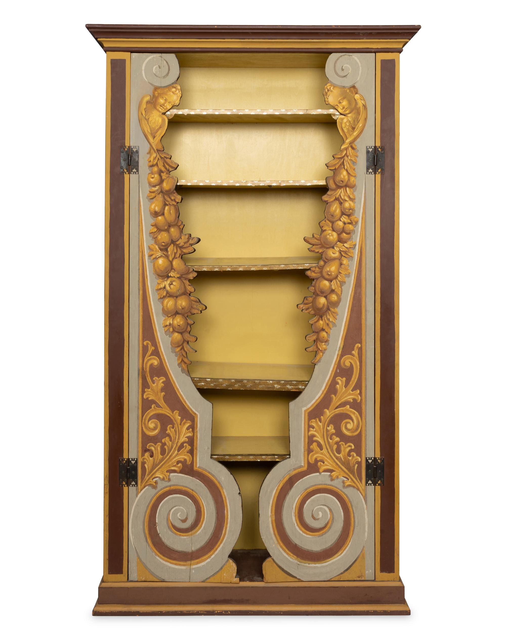 An Italian Baroque Style Polychrome Decorated Bookcase