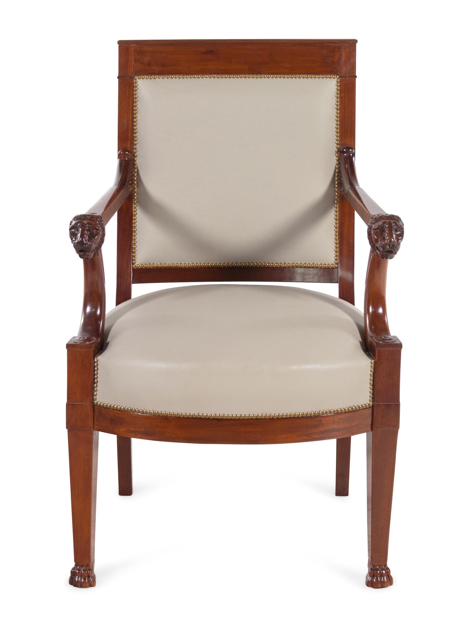 A Consulat Mahogany Lion-Head Fauteuil by Jacob Frères