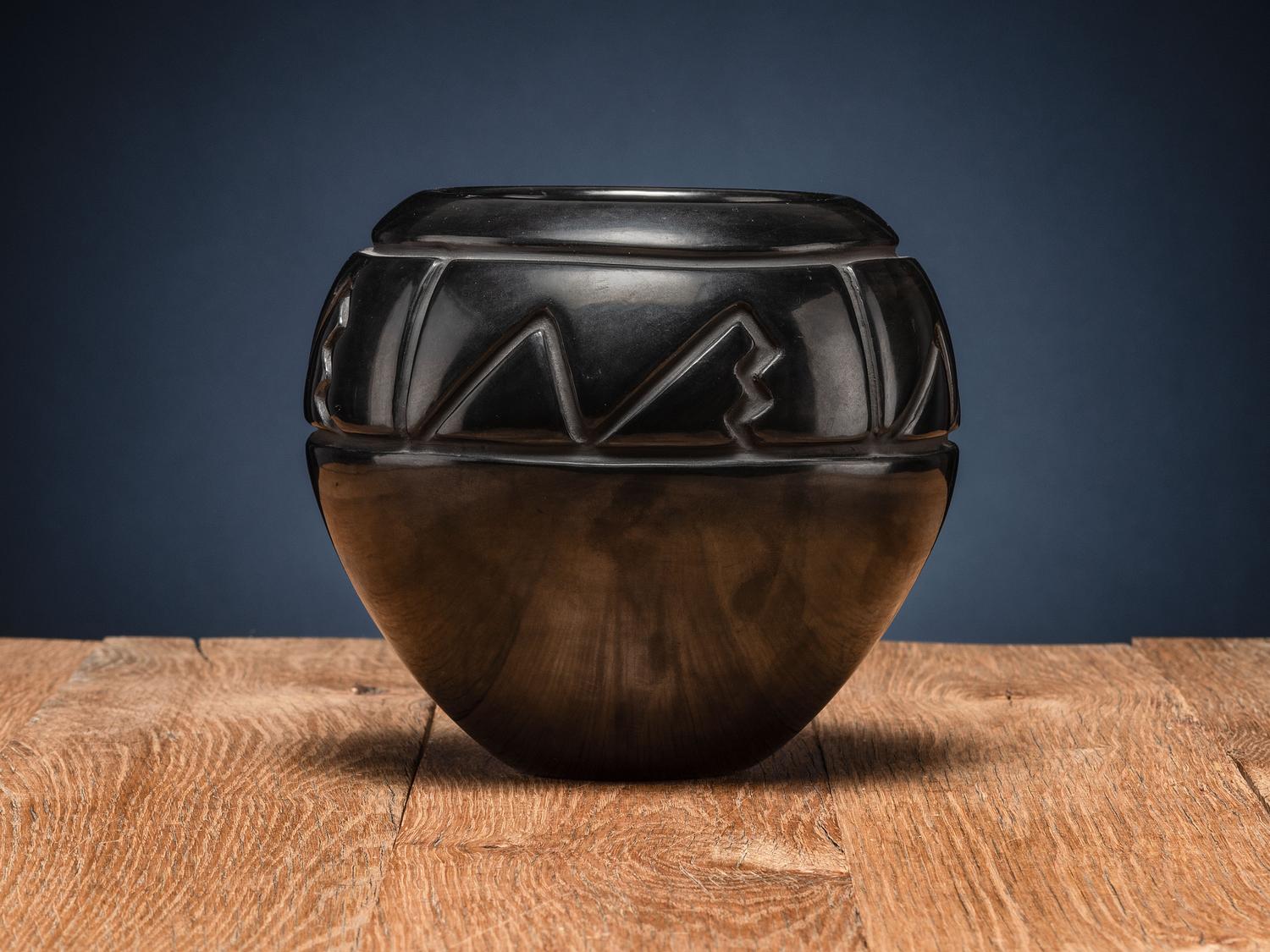 Carved Blackware Pottery Jar