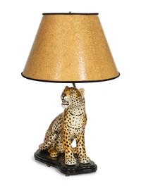 An Italian Glazed Composite Model of a Leopard Mounted as a Lamp
