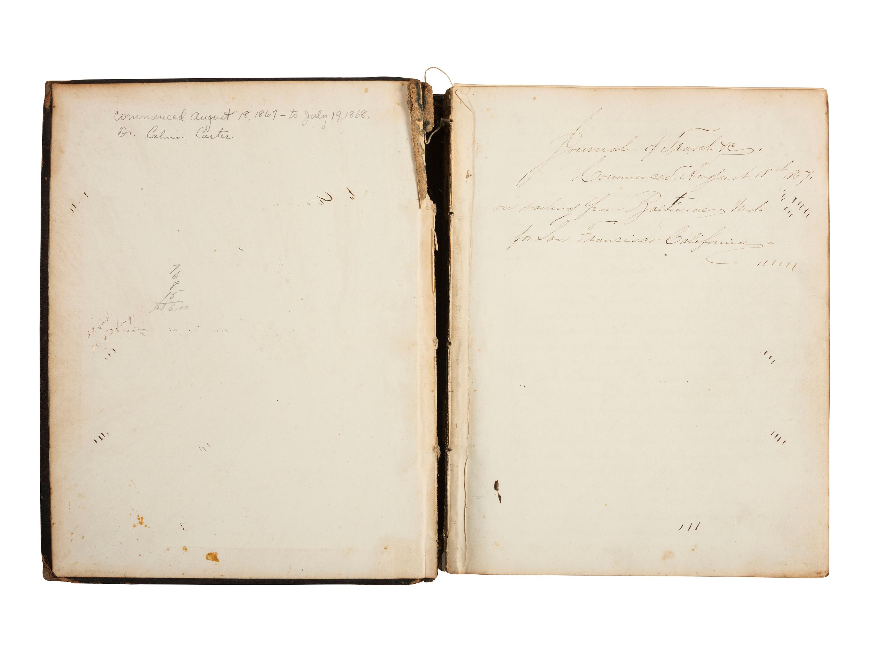 [U.S. COAST GUARD] -- [AFRICAN AMERICANA]. Ship journal of Dr. Calvin Carter, Medical Officer on board the U.S. Revenue Cutter Reliance , 1867-1868.