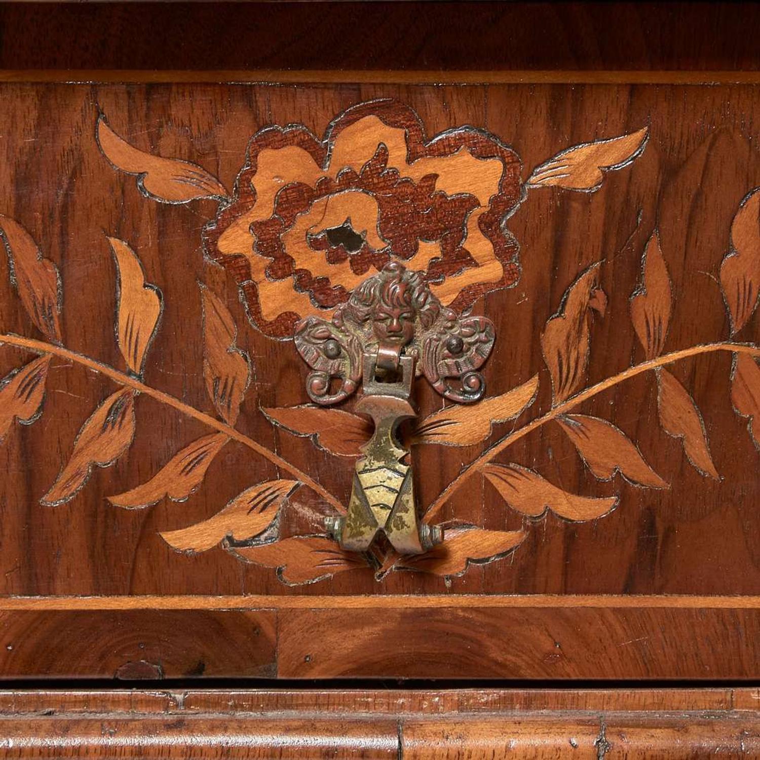 A William & Mary marquetry walnut dressing table together with William & Mary style mirror, the table late 17th century, the mirror late 19th / early 20th century