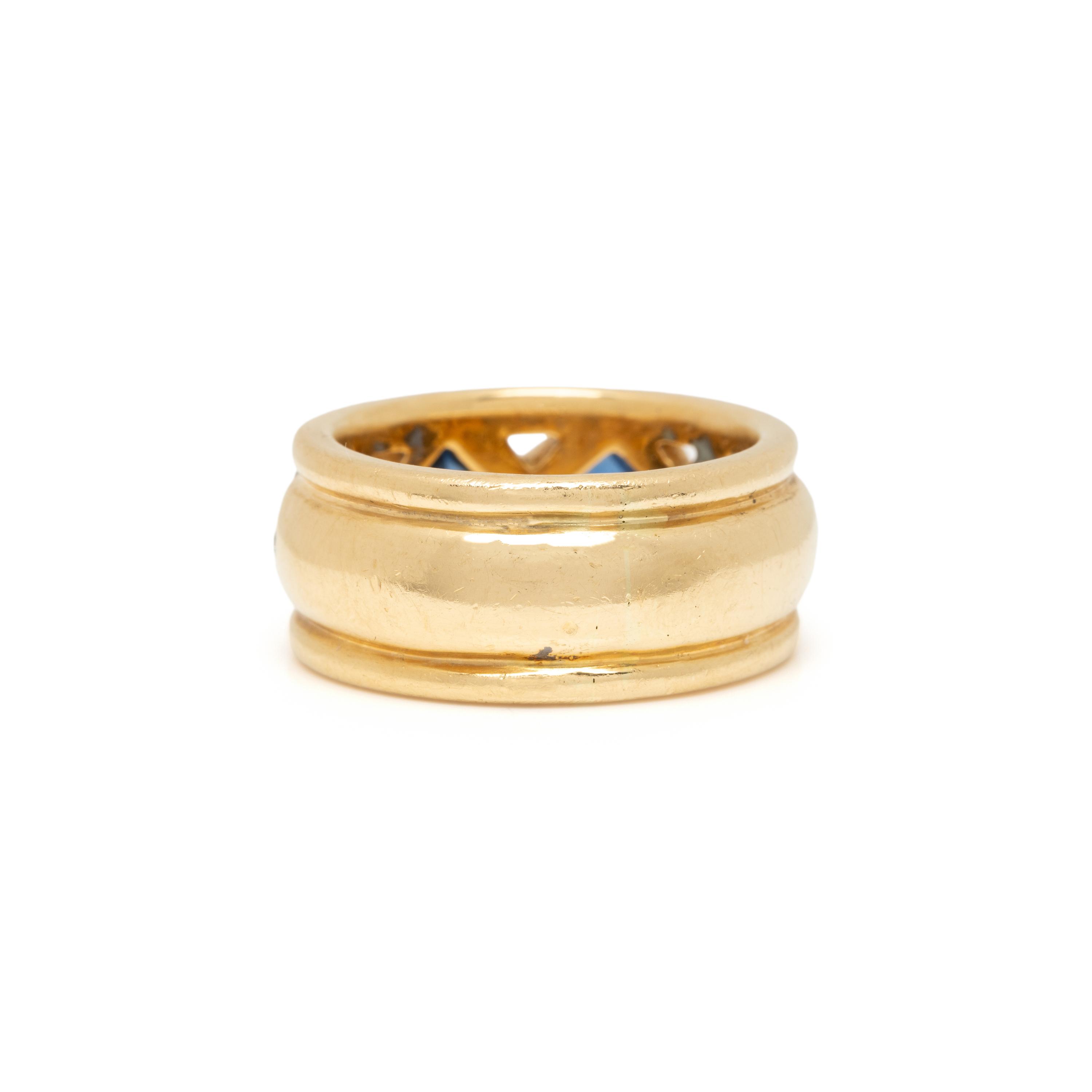 CARELLE, YELLOW GOLD, SAPPHIRE, AND DIAMOND BAND RING