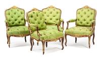 A Set of Four Louis XV Style Parcel Gilt Fauteuils Height 39 inches. — LATE 19TH/EARLY 20TH CENTURY