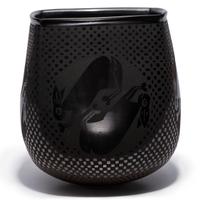 Blackware Pottery Vase, with Rabbits