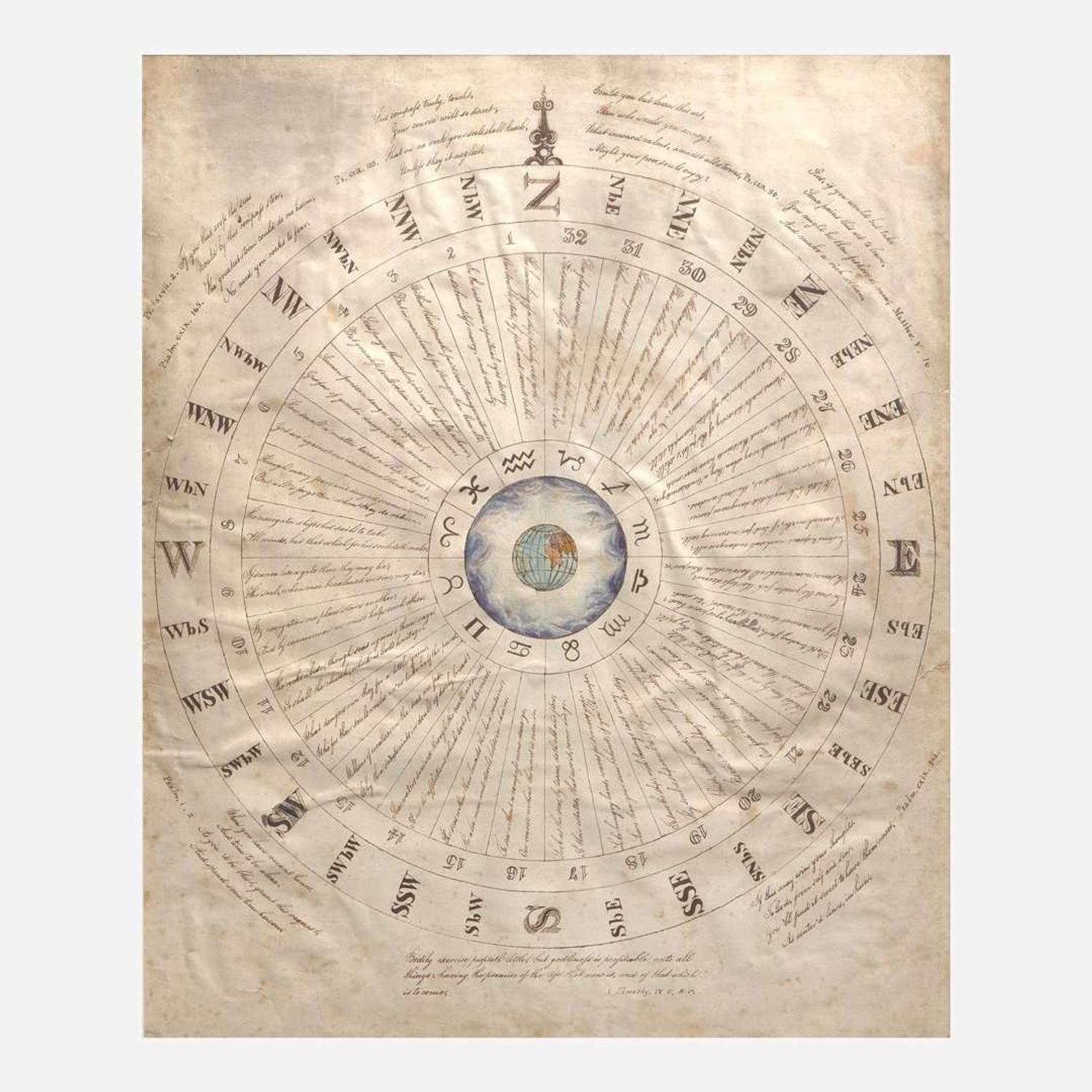 American School 19th century Two Works of Navigational Spiritual Guidance: A Nautical Cut-Work Picture and A Moral Compass for Seaman