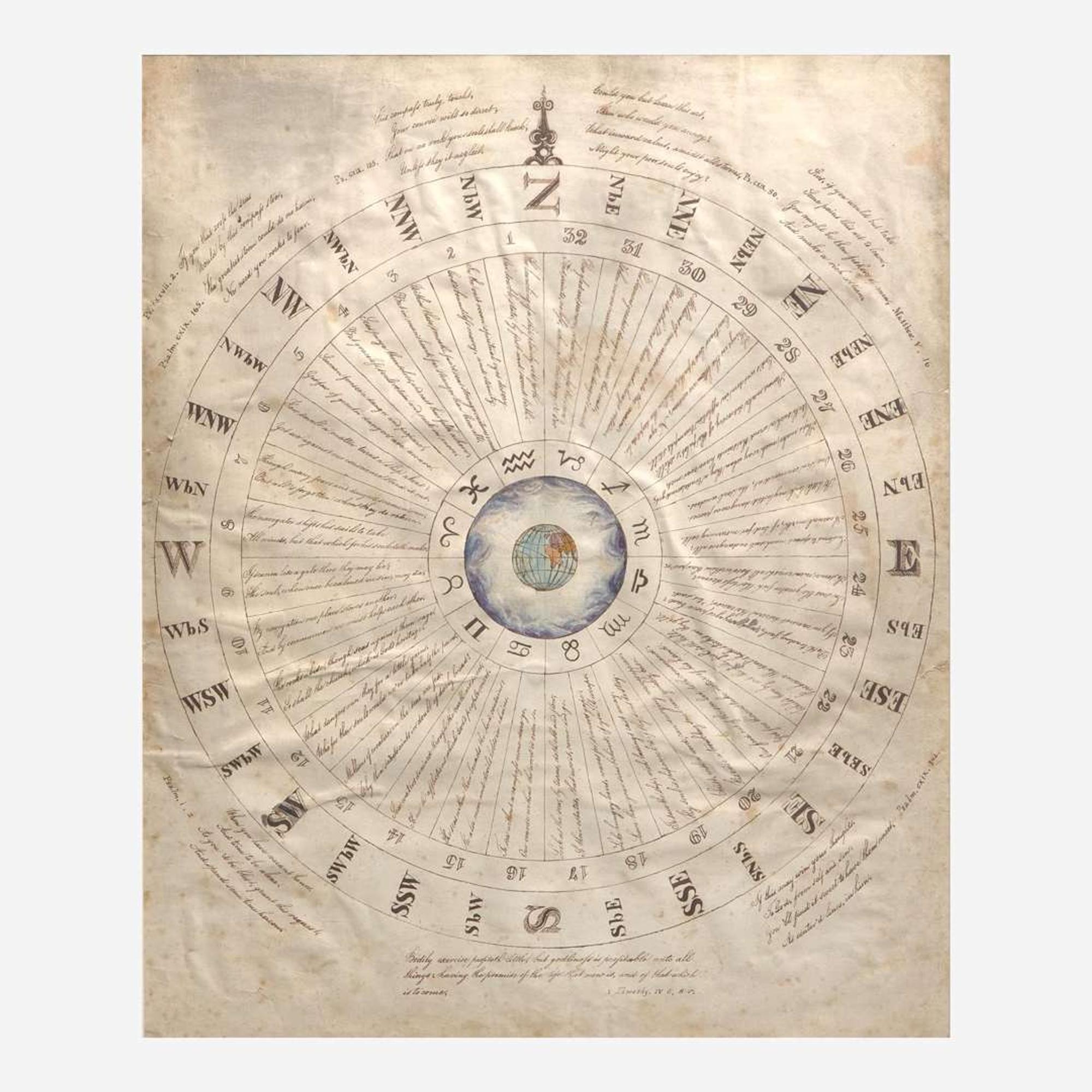 American School 19th century Two Works of Navigational Spiritual Guidance: A Nautical Cut-Work Picture and A Moral Compass for Seaman