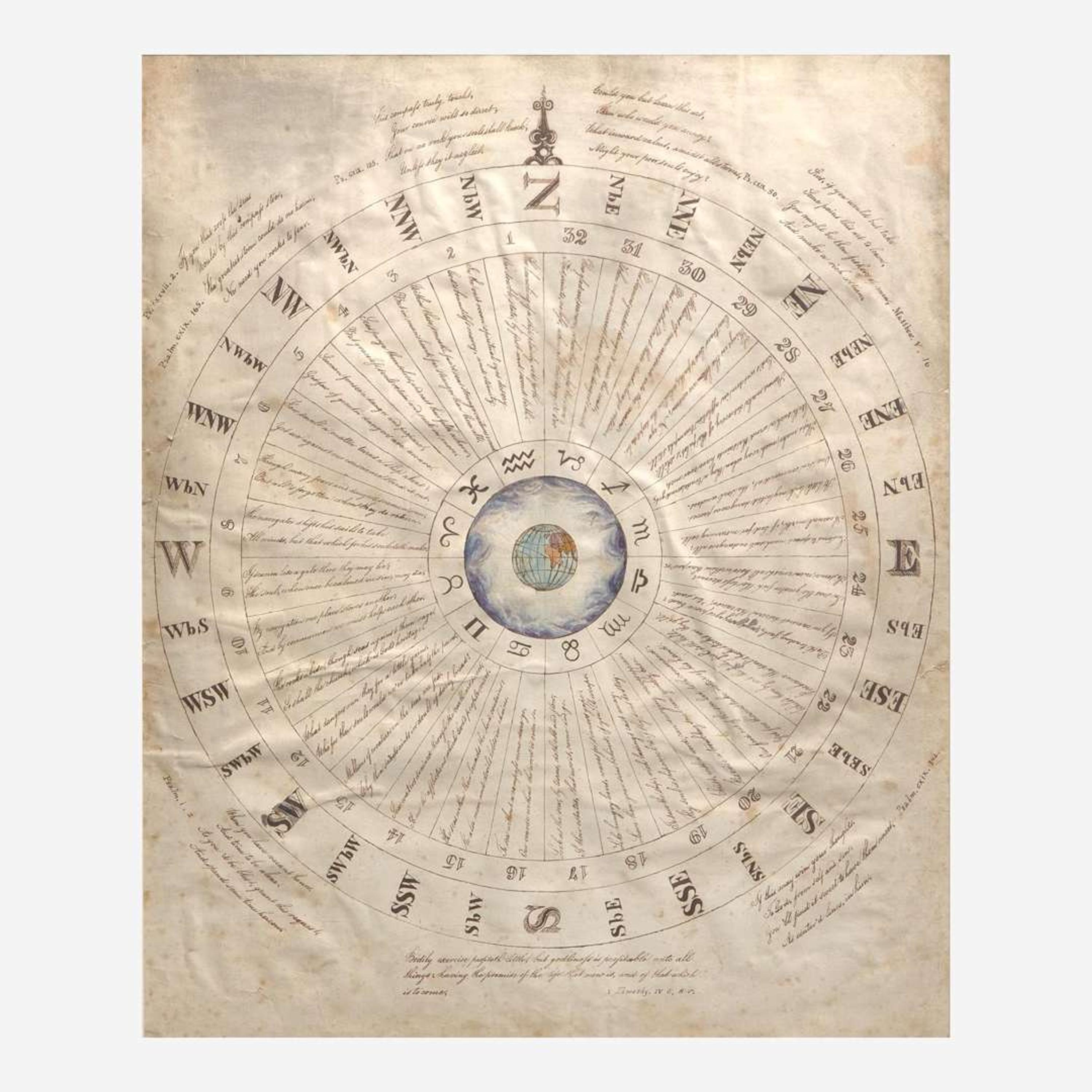 American School 19th century Two Works of Navigational Spiritual Guidance: A Nautical Cut-Work Picture and A Moral Compass for Seaman