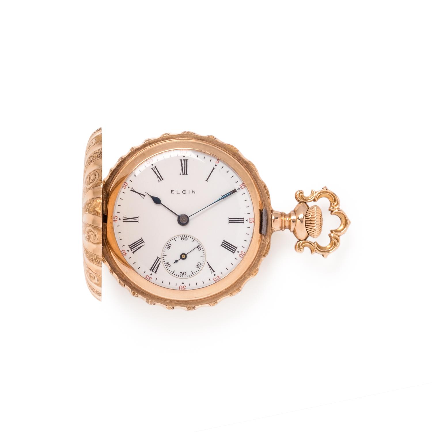 ELGIN, 14K YELLOW GOLD HUNTER CASE POCKET WATCH