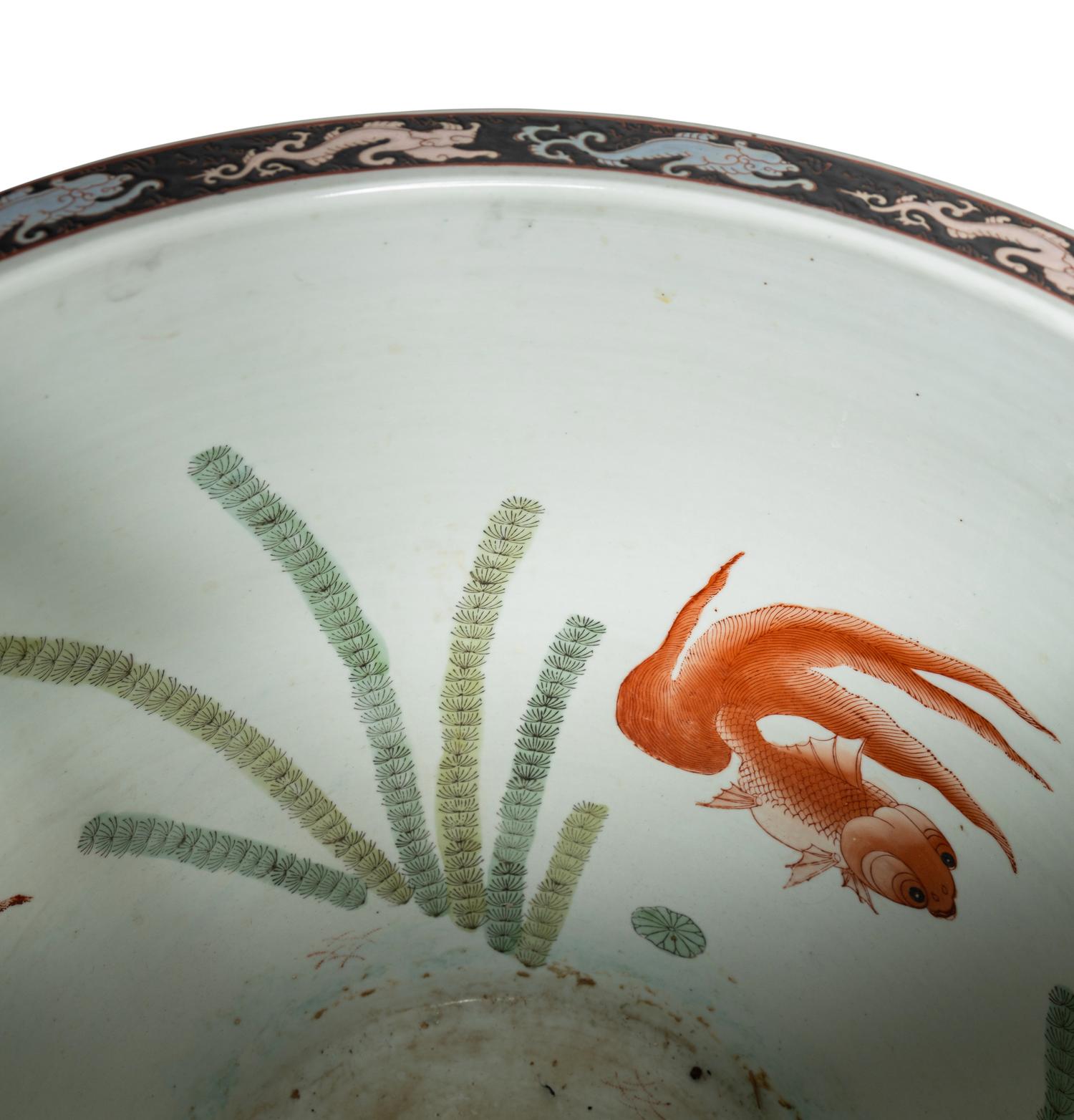 A Pair of Chinese Export Porcelain Jardinières with Wood Stands