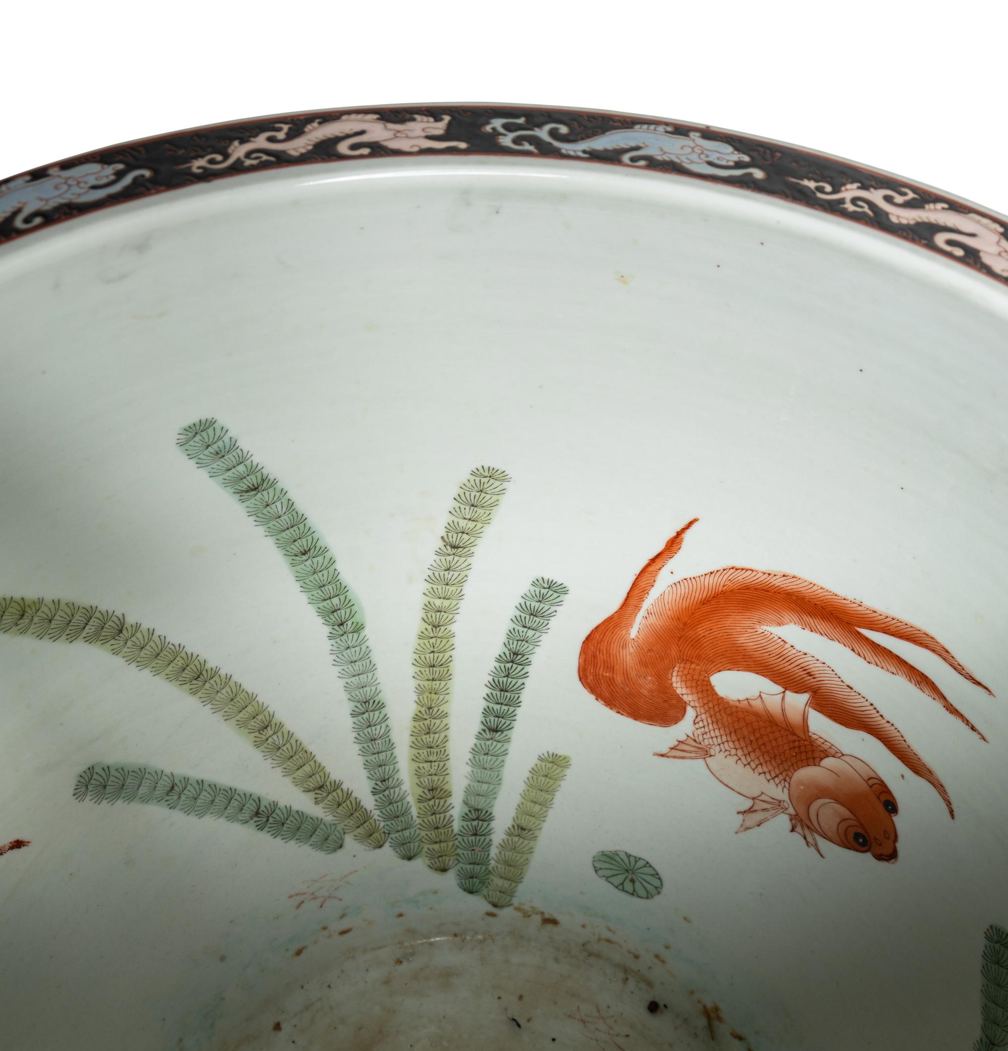 A Pair of Chinese Export Porcelain Jardinières with Wood Stands