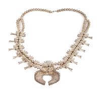 Zuni Sterling Silver and Coral Squash Blossom Necklace