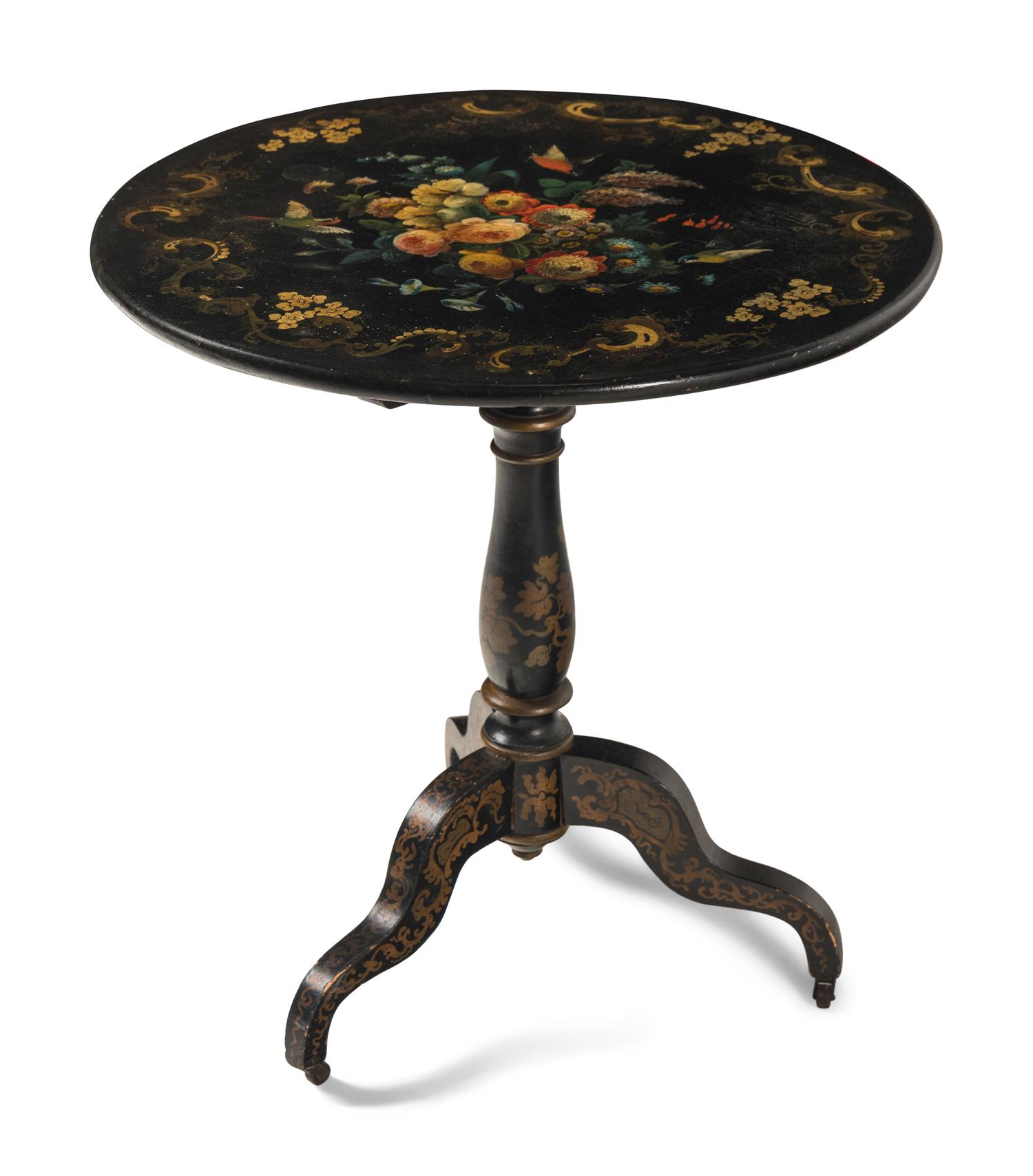 A Victorian Black and Polychrome Painted Side Table