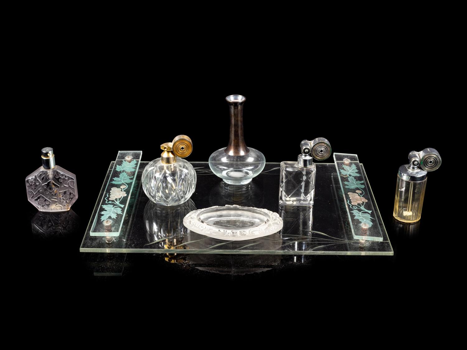 A Collection of American Silvered Metal Mounted Glass Articles