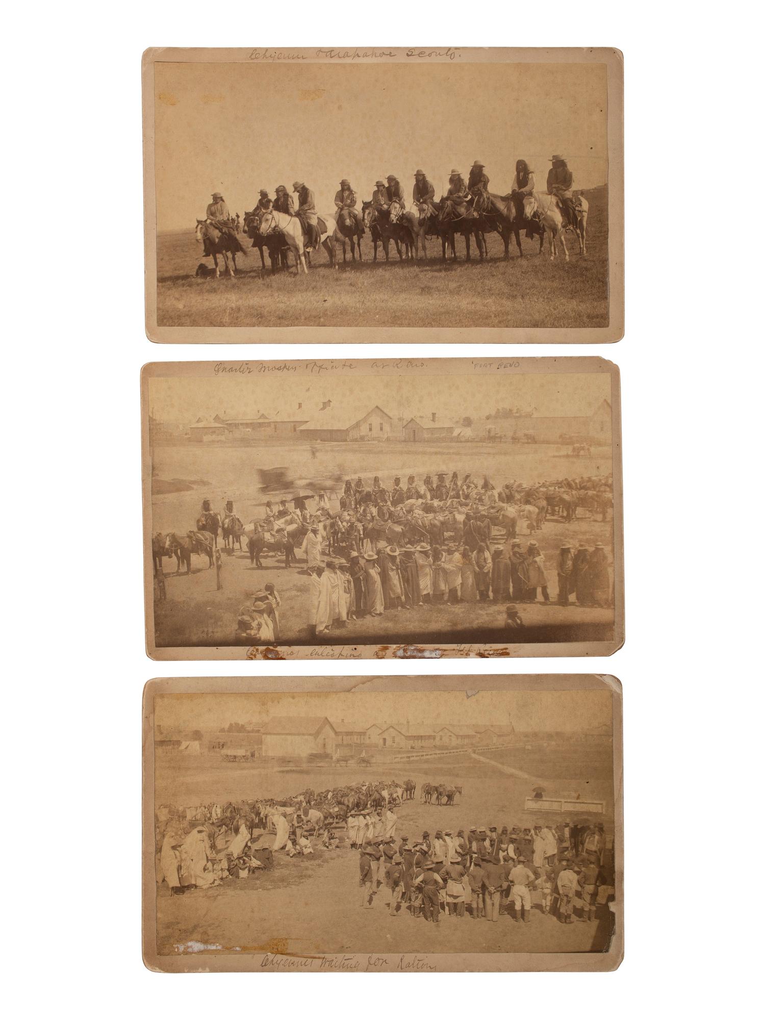 [NATIVE AMERICANS]. A group of 3 boudoir photographs of Cheyenne and Arapaho Indians at Fort Reno, Oklahoma Territory, comprising: