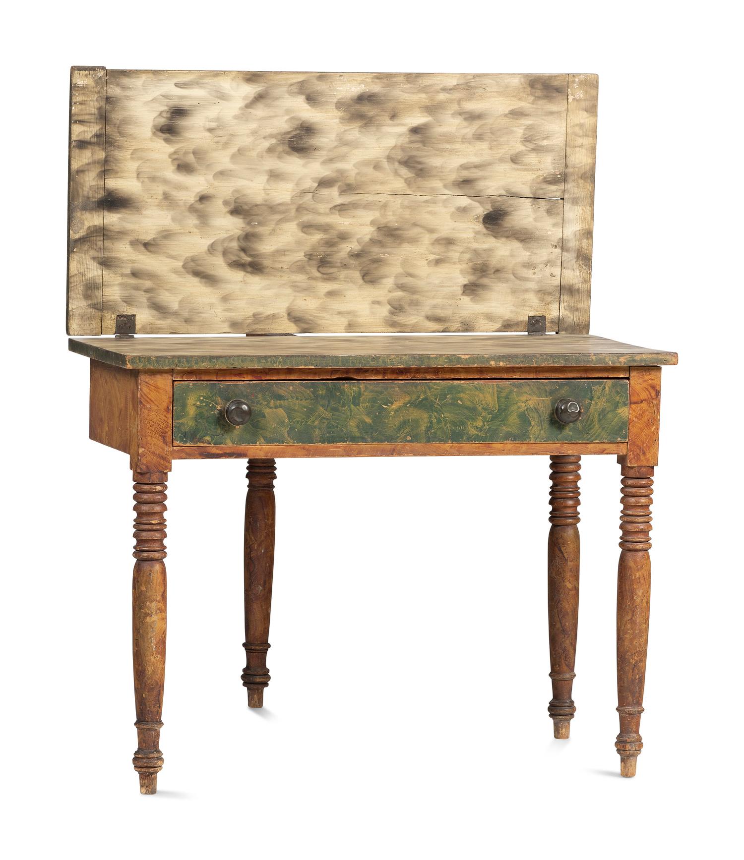 A Late Federal Grain Painted, Sponge and Smoke-Decorated Pine Game Table