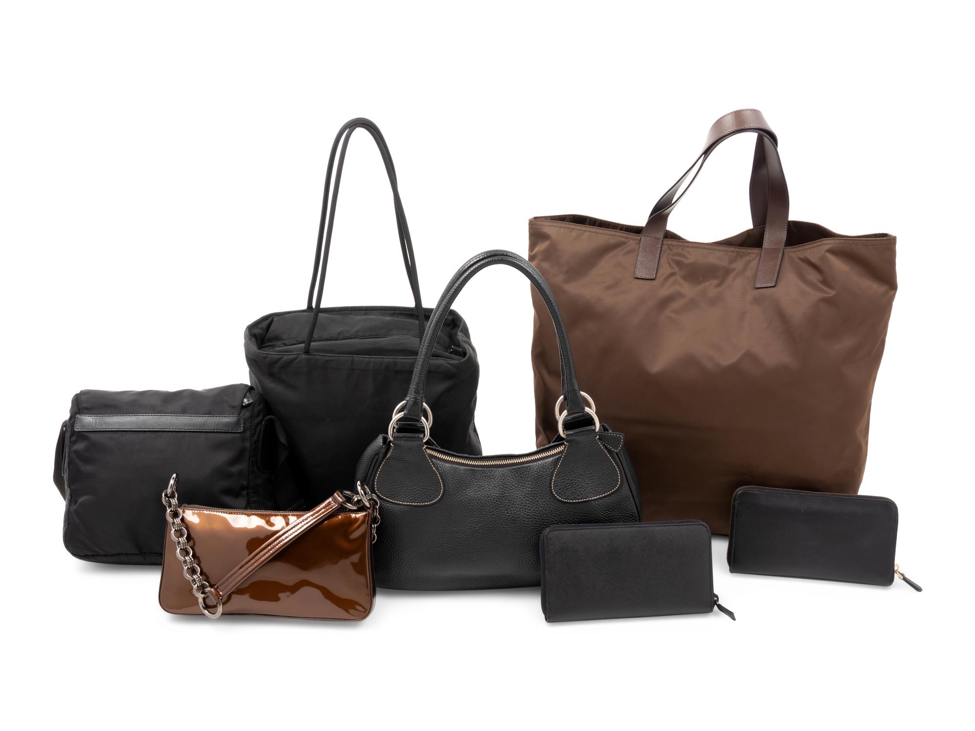 Collection of Seven Prada Items; Two Wallets & Five Bags, 1990-2000s