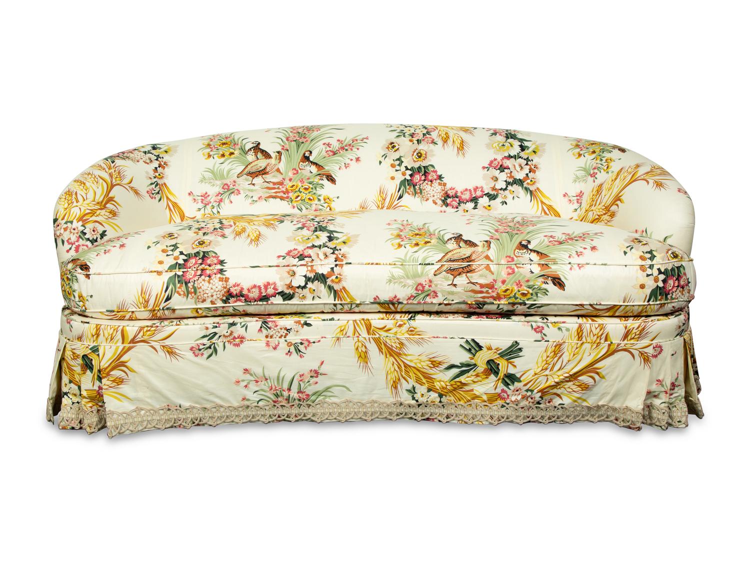 A Matched Pair of Upholstered Love Seats, One by Brunschwig & Fils — 20TH CENTURY