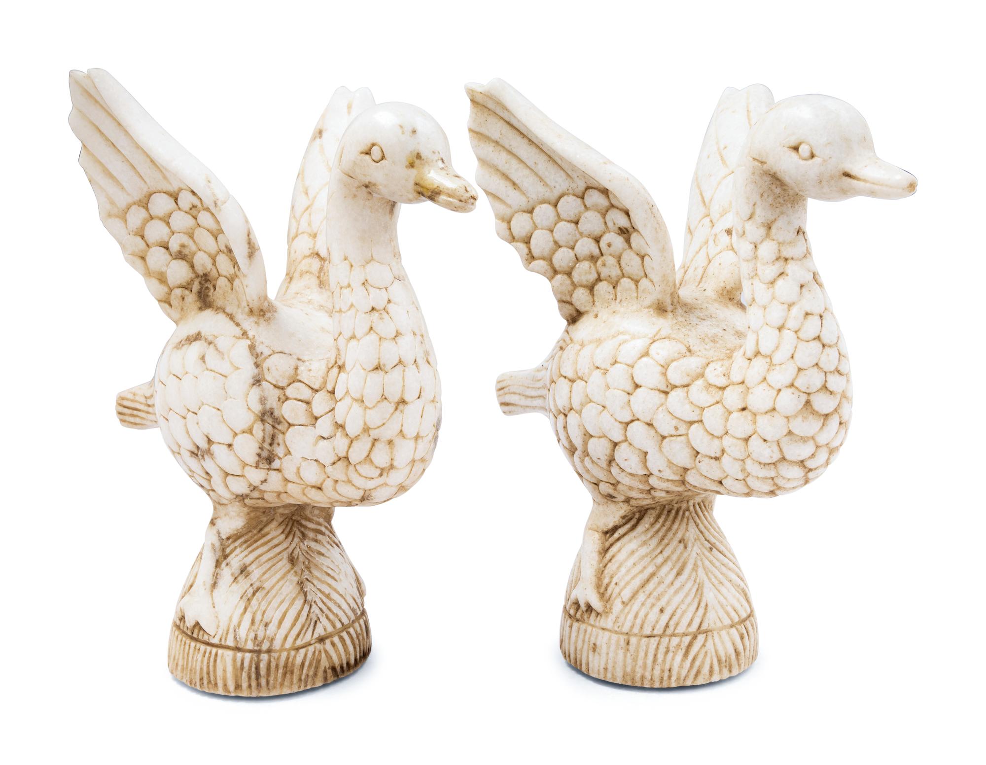 A Pair of Indian Carved Alabaster Geese