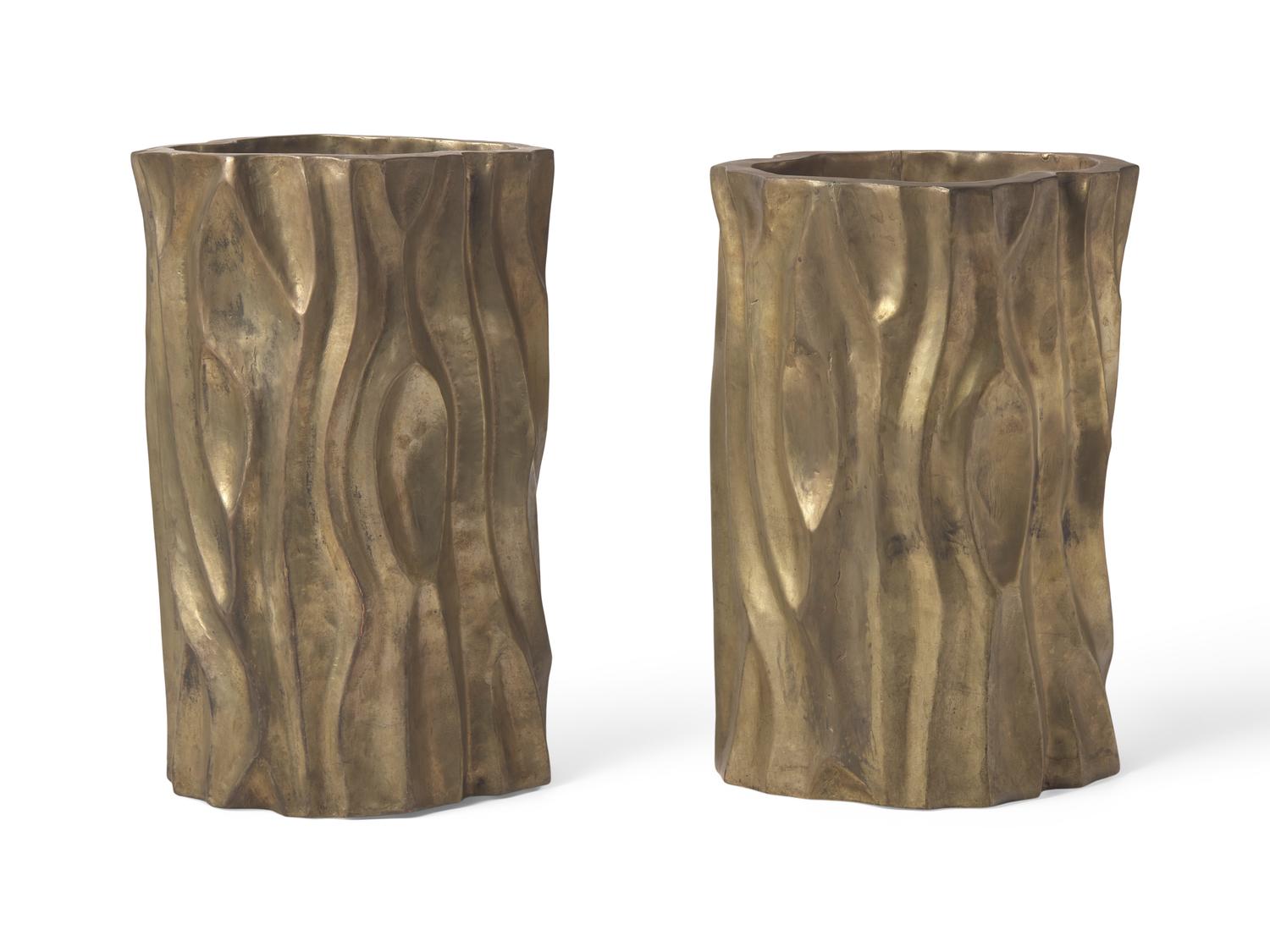 A Pair of Faux Bois Cast Metal Jardinières DONATED BY WILLIAMS LAWRENCE (BUNNY WILLIAMS AND ELIZABETH LAWRENCE)