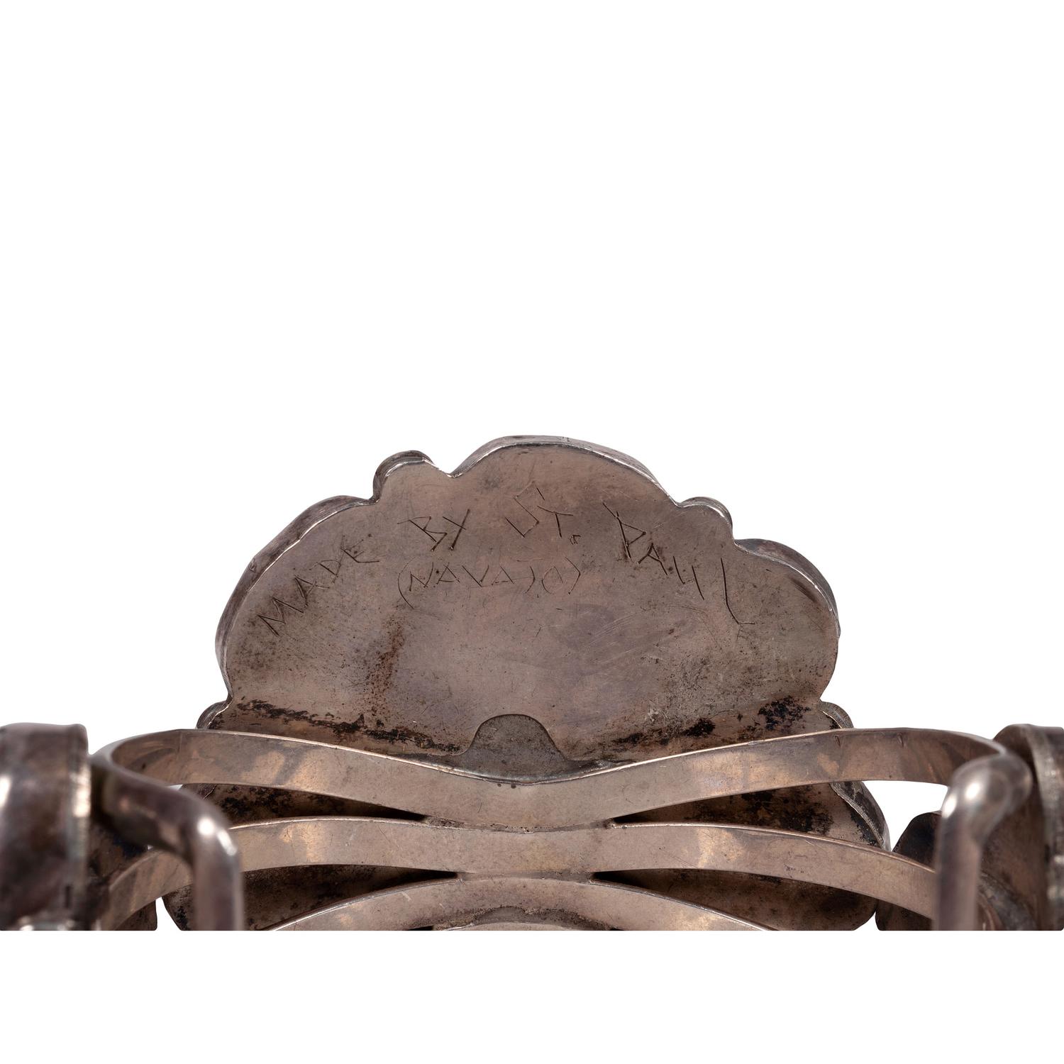 Navajo Silver Cuff Bracelet, with Turquoise and Coral Clusters