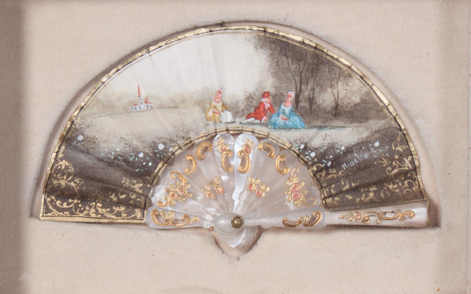 Five French Painted Paper Fans Width of first 15 1/2 inches. — 20TH CENTURY