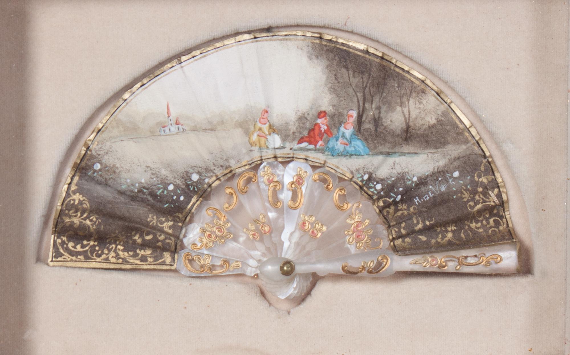 Five French Painted Paper Fans Width of first 15 1/2 inches. — 20TH CENTURY