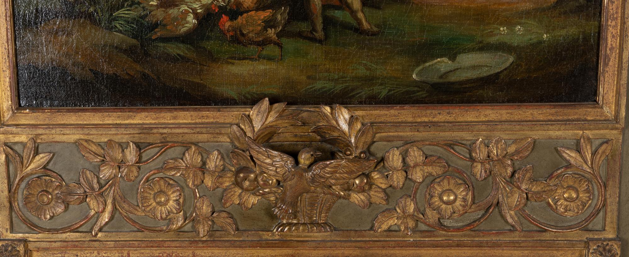 A French Painted and Parcel Gilt Trumeau Mirror