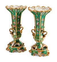 A Pair of Paris Porcelain Two-Handled Vases on Stands — 19TH CENTURY