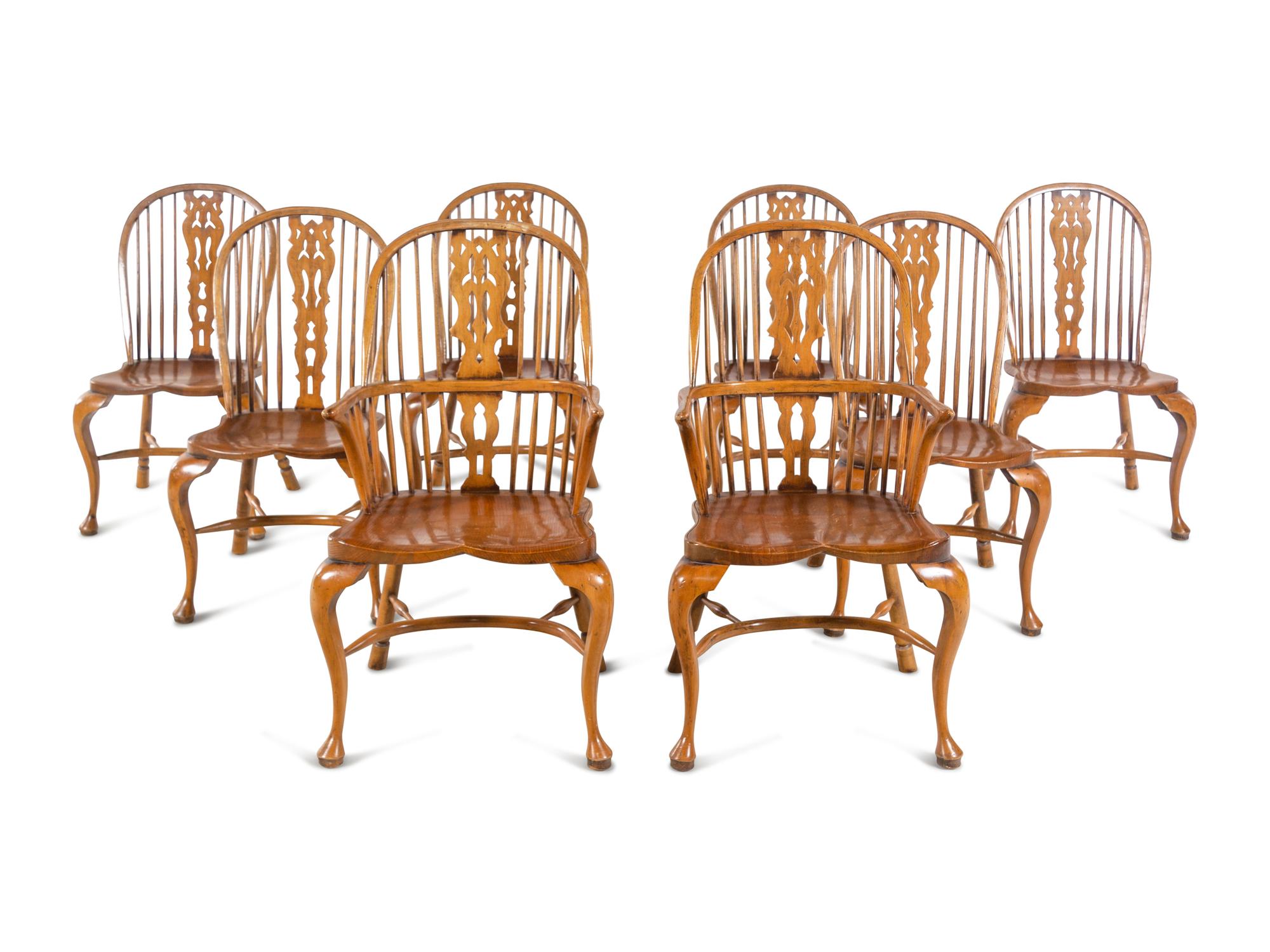 A Set of Eight Elm Windsor Chairs