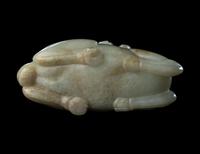 A Pale Celadon Jade 'Ram and Boy' Group