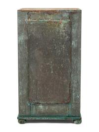 A Pair of Weathered Painted Sheet Metal Lanterns Converted to Bird Cages