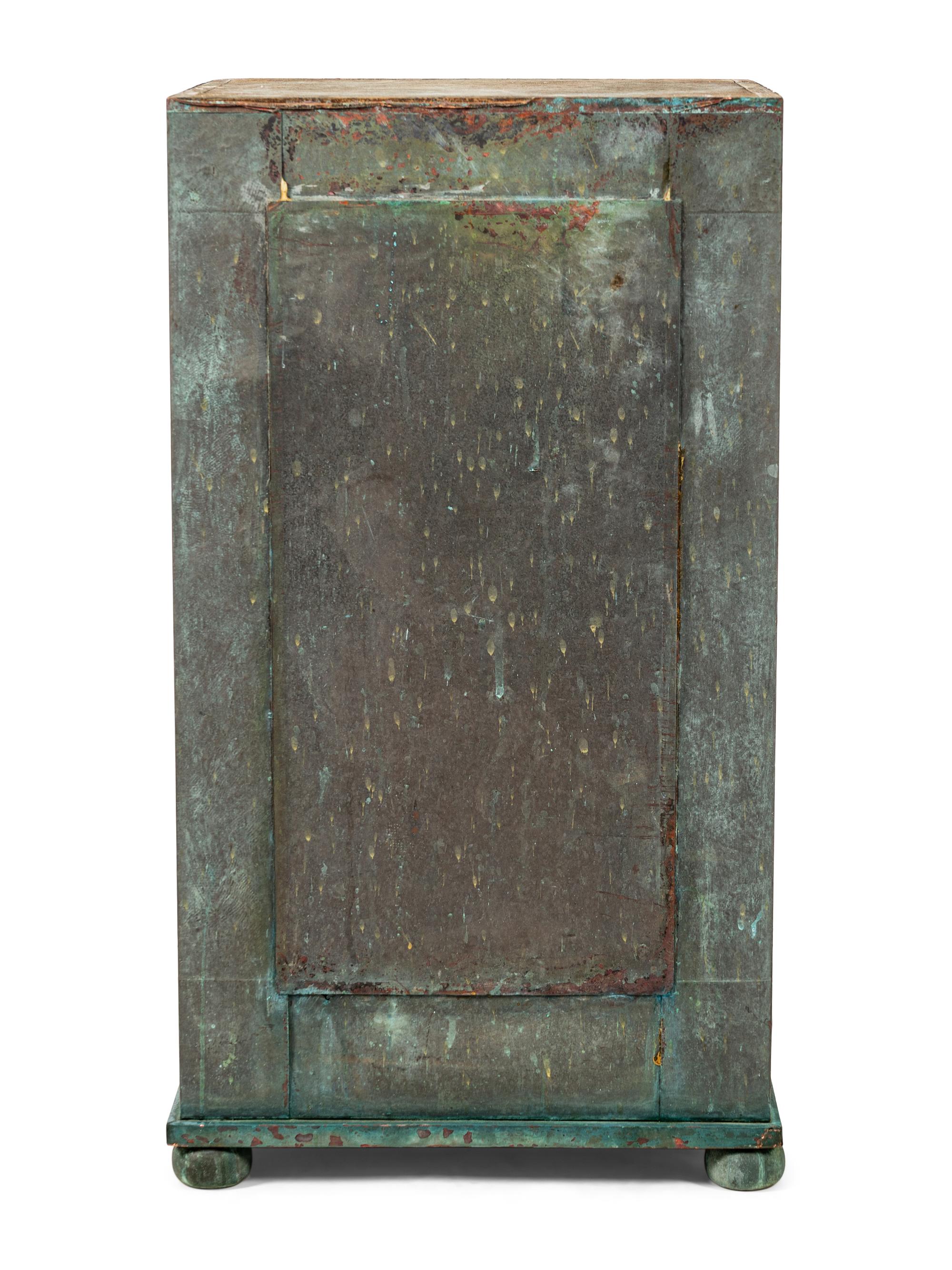 A Pair of Weathered Painted Sheet Metal Lanterns Converted to Bird Cages