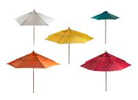 A Set of Five Patio Umbrellas Height of tallest 9 feet 6 inches. — 20TH CENTURY