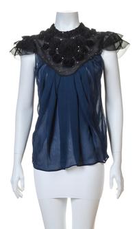 A Valentino Black and Navy Silk Sheer Blouse, No size.