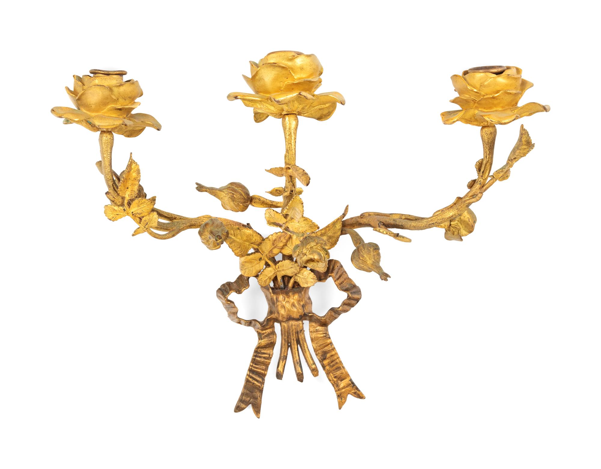 A Louis XV Style Gilt Bronze Three-Light Wall Sconce