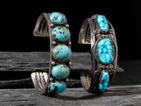 Pair of Navajo Silver and Turquoise Cuff Bracelets
