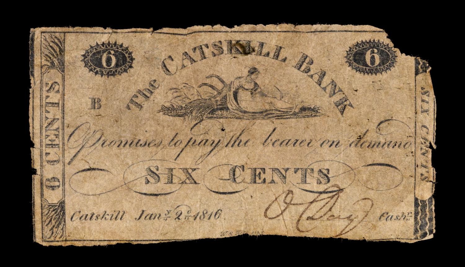 An 1816 The Catskill Bank, Catskill, NY 6-Cent Obsolete Bank