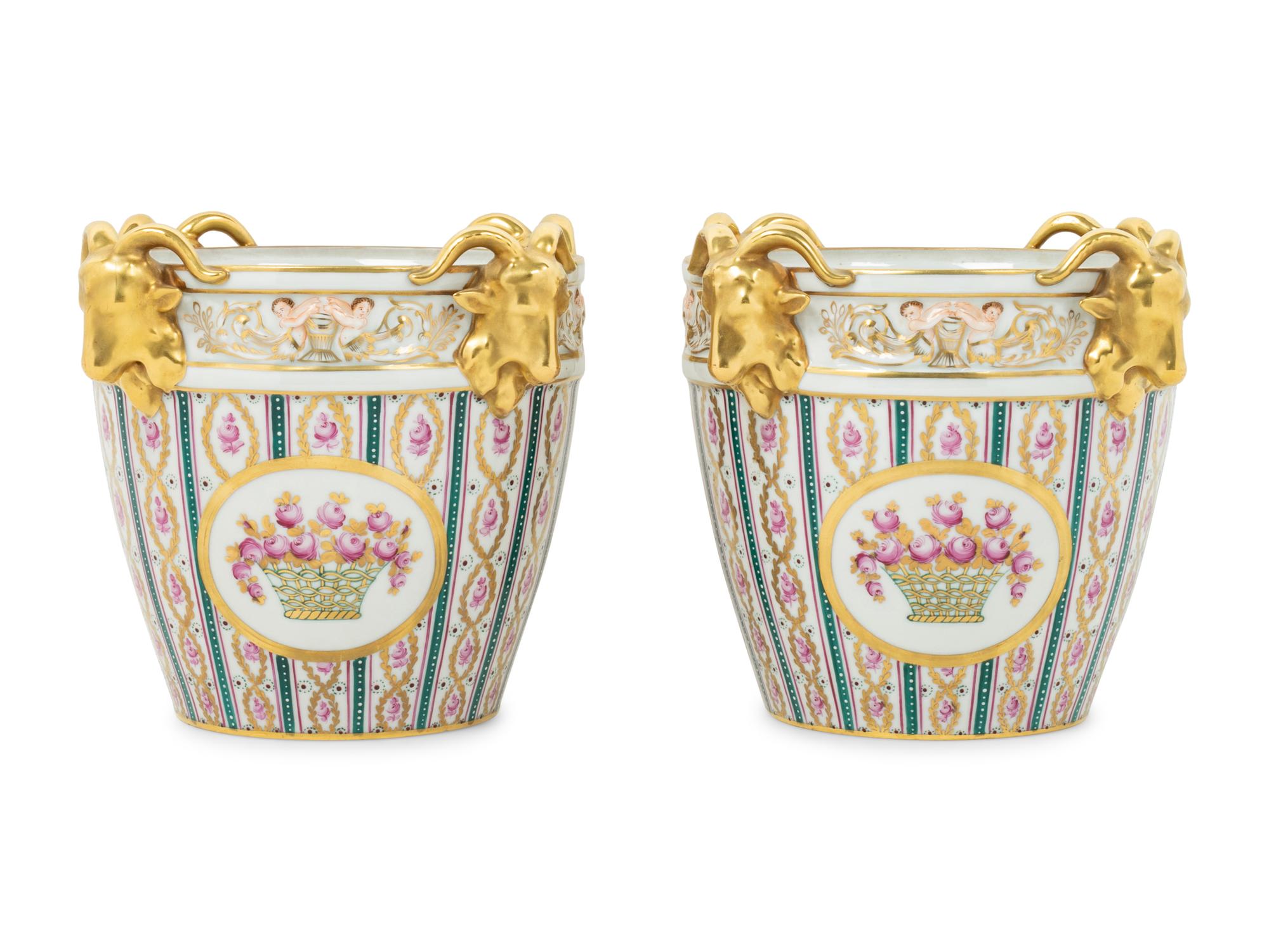 A Pair of Dresden Porcelain Cache Pots