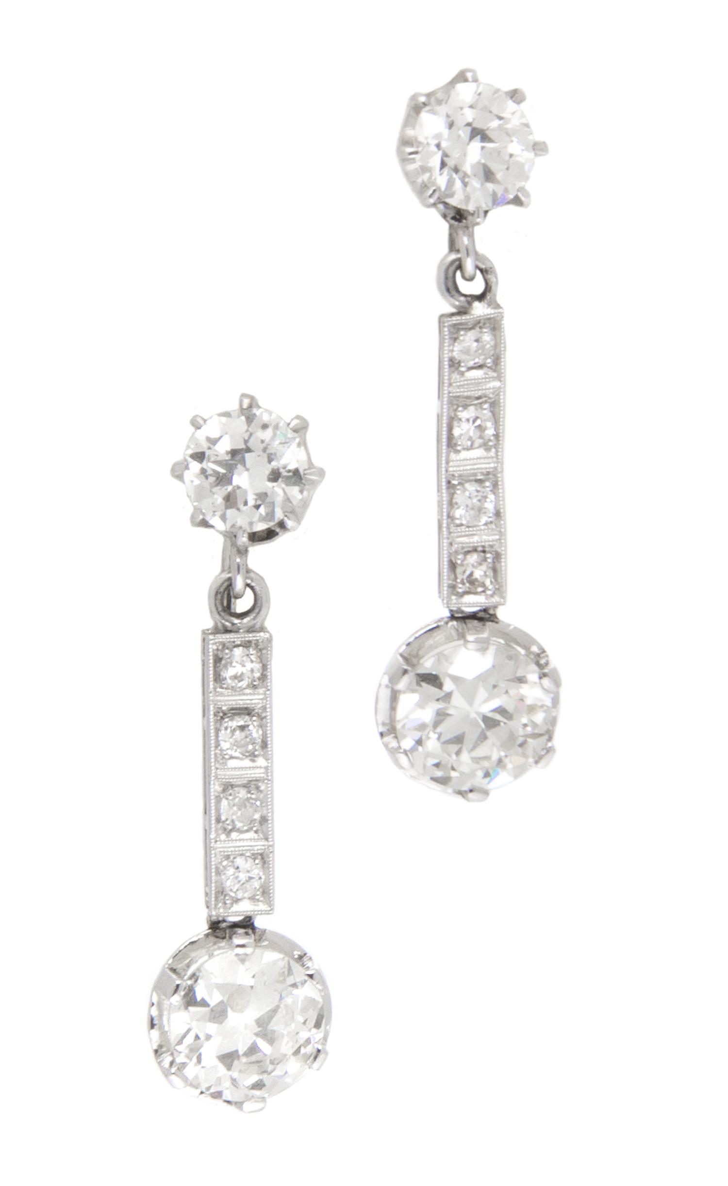 A Pair of Art Deco Platinum and Diamond Drop Earclips, 4.20 dwts.