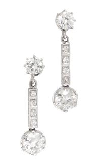 A Pair of Art Deco Platinum and Diamond Drop Earclips, 4.20 dwts.