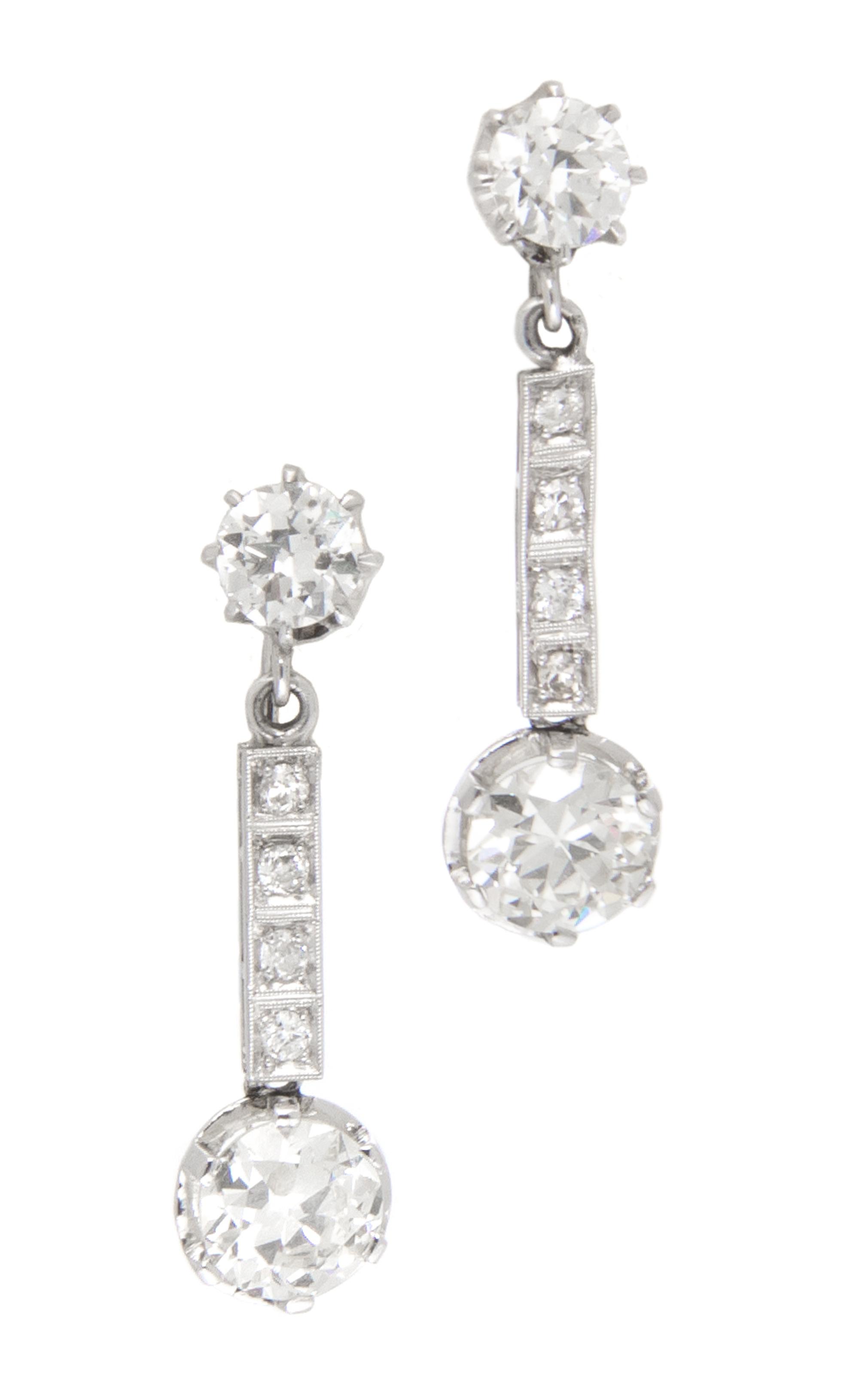A Pair of Art Deco Platinum and Diamond Drop Earclips, 4.20 dwts.