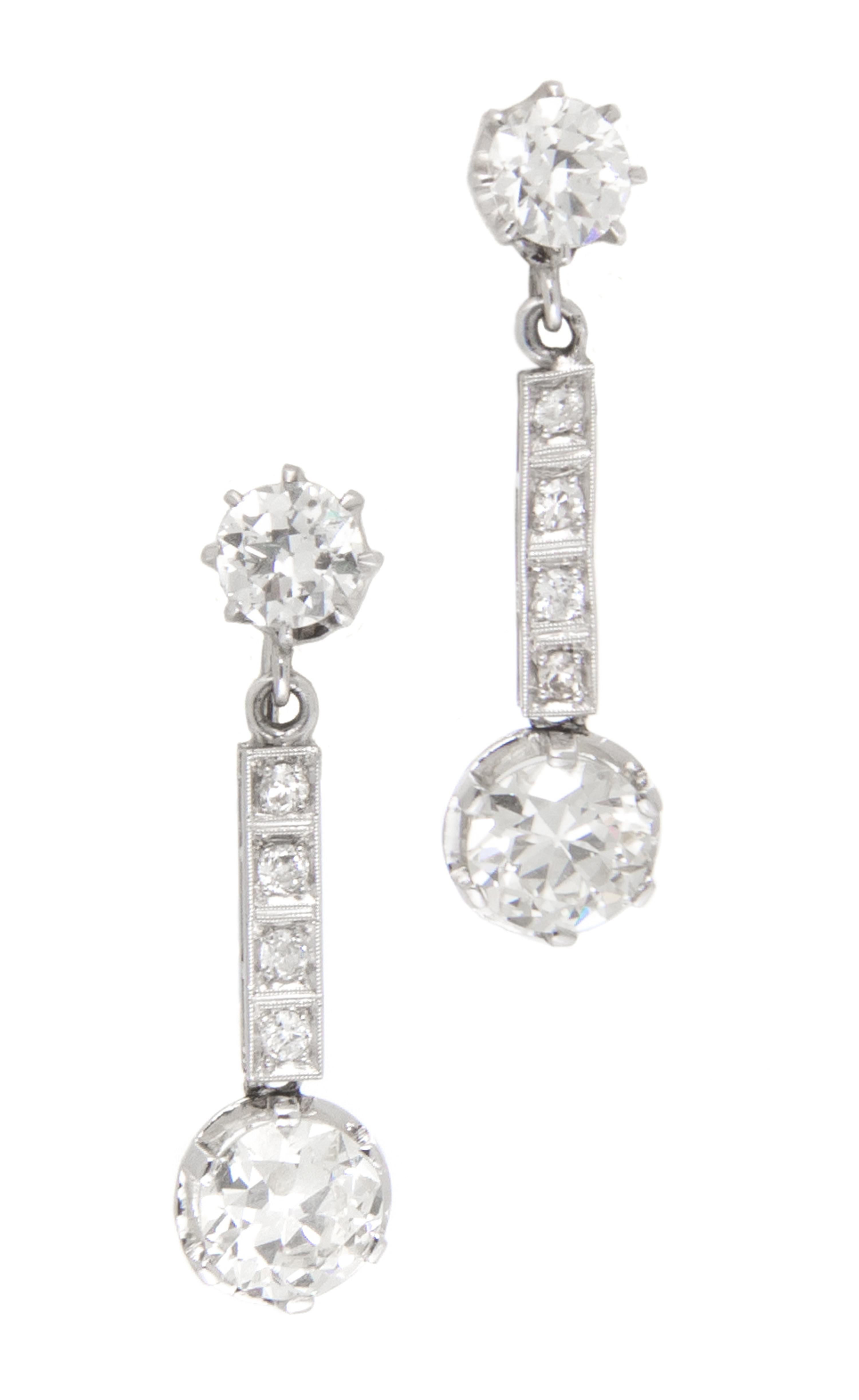 A Pair of Art Deco Platinum and Diamond Drop Earclips, 4.20 dwts.