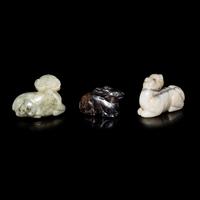 Three Chinese Jade Mythical Beast Pendants 玉獸擺件三枚