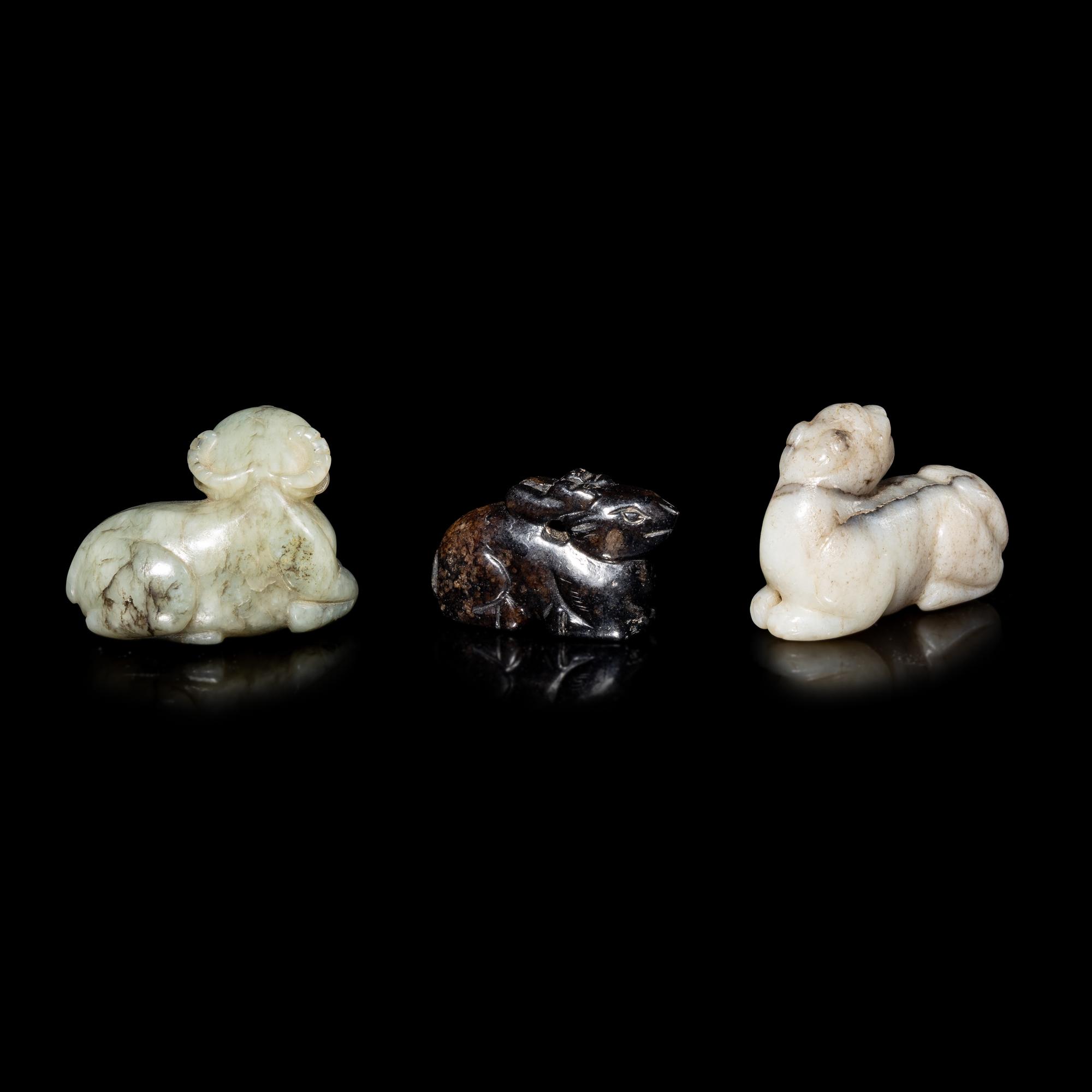 Three Chinese Jade Mythical Beast Pendants 玉獸擺件三枚