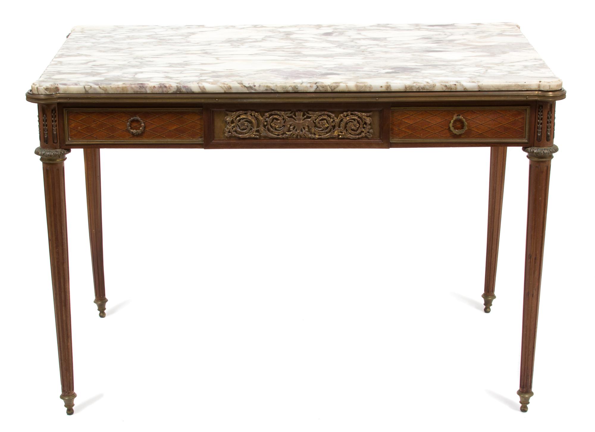 A Louis XVI Style Inlaid Parquetry Bureau Plat Height 29 3/4 x width 43 3/4 x depth 26 1/2 inches. — EARLY 19TH CENTURY