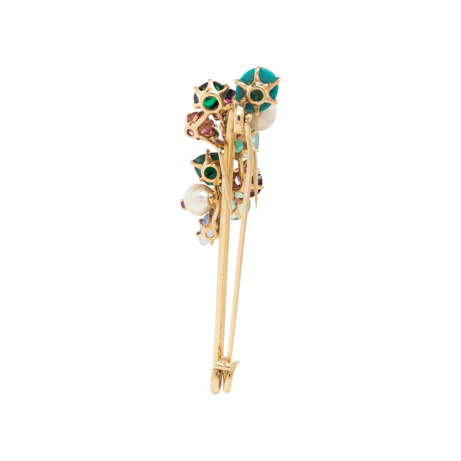 YELLOW GOLD AND MULTIGEM BROOCH