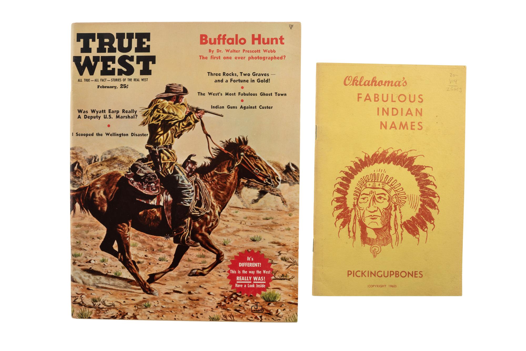 [WILD WEST SHOWS]. A group of 10 items, incl. Western periodicals and enlarged portrait of Buffalo Bill.